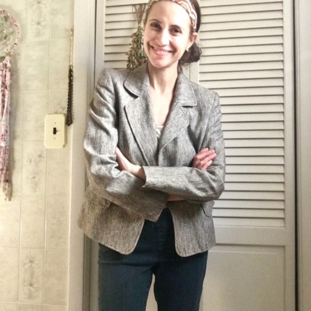 {Ellen Tracy for Saks} Grey Tweed Career Blazer, 4